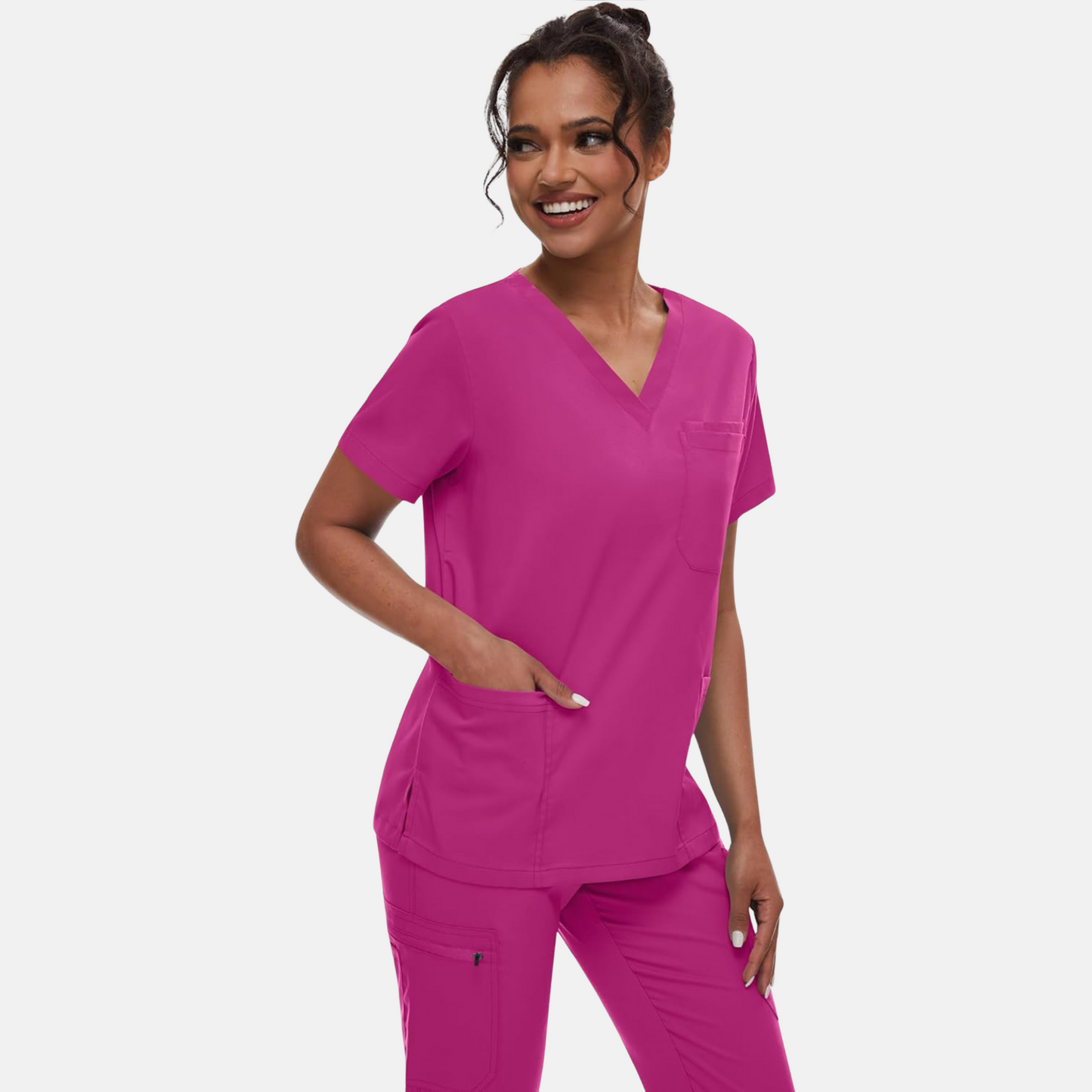 Women's Scrub Set: 3-Pocket V-Neck Top + Jogger Cargo Bottom