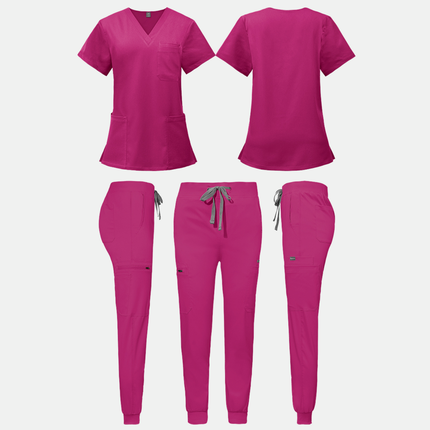 Women's Scrub Set: 3-Pocket V-Neck Top + Jogger Cargo Bottom
