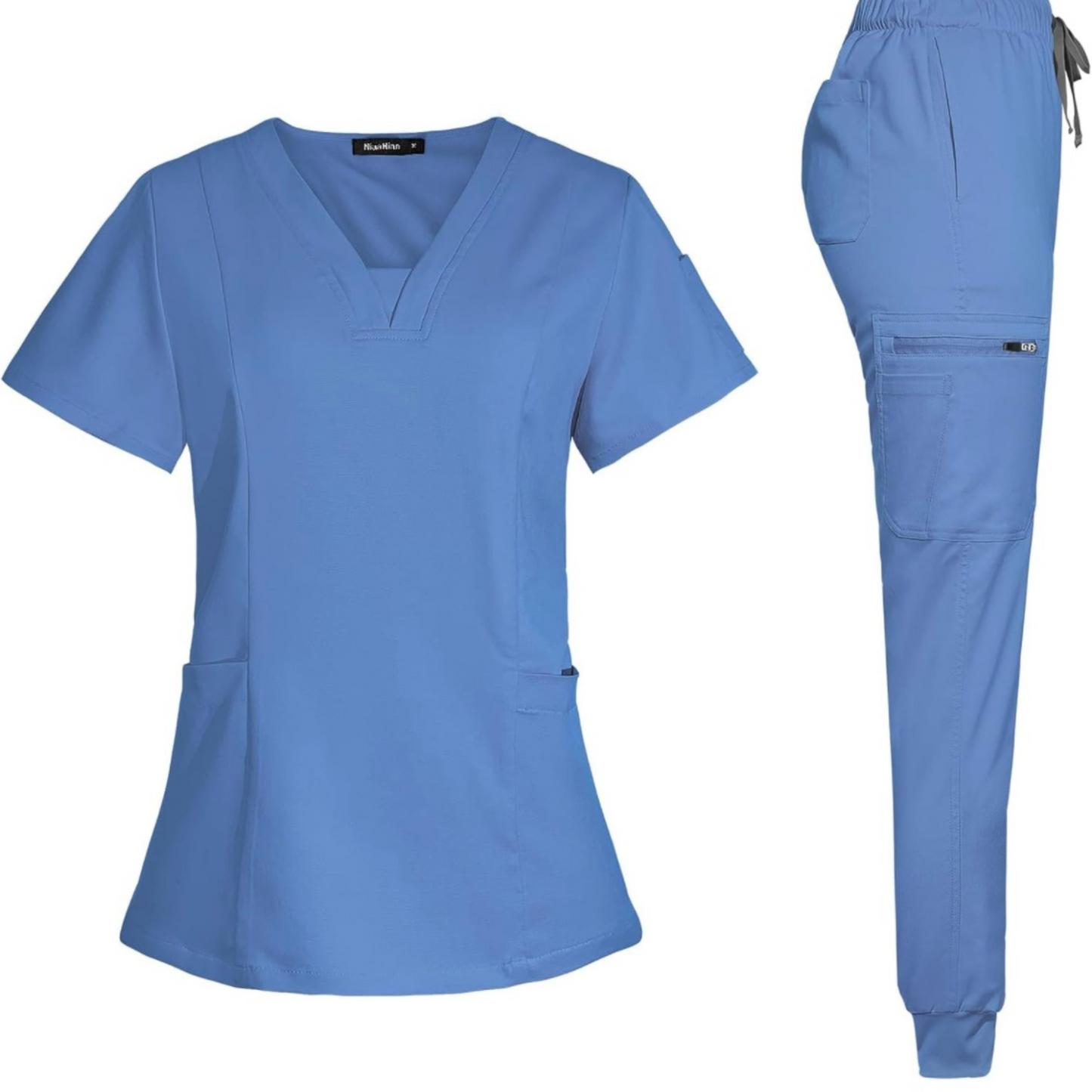 Women's Scrub Set: 3-Pocket V-Neck Top + Jogger Cargo Bottom