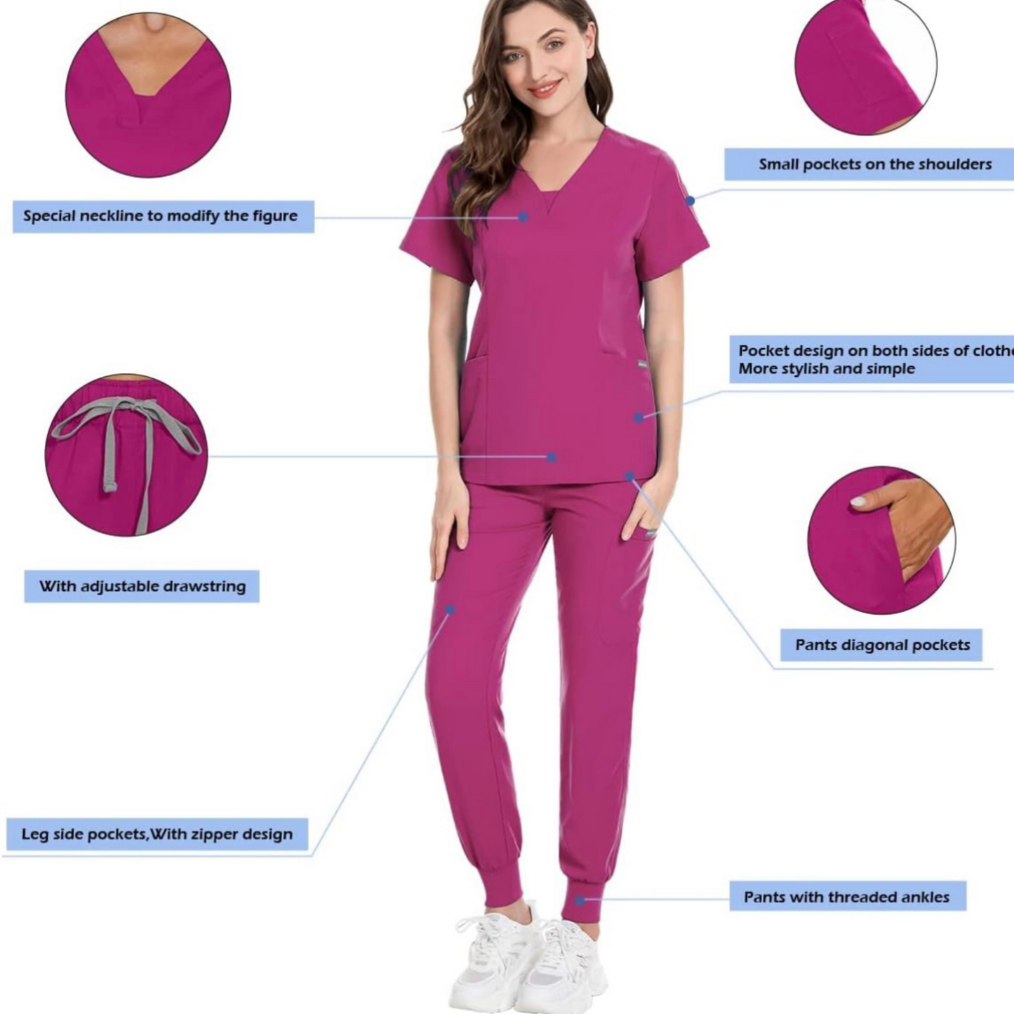 Women's Scrub Set: 3-Pocket V-Neck Top + Jogger Cargo Bottom