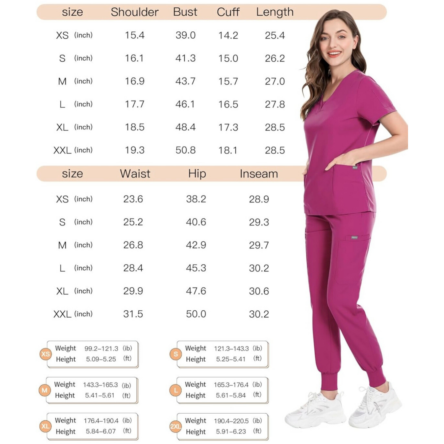 Women's Scrub Set: 3-Pocket V-Neck Top + Jogger Cargo Bottom