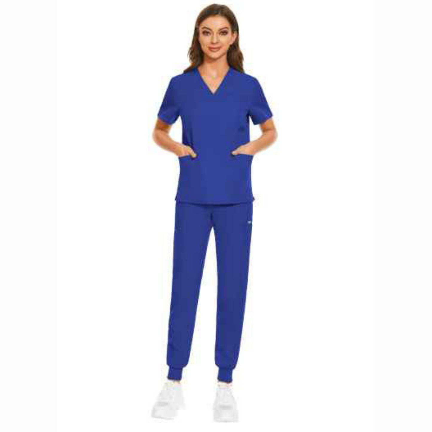 Women's Scrub Set: 3-Pocket V-Neck Top + Jogger Cargo Bottom