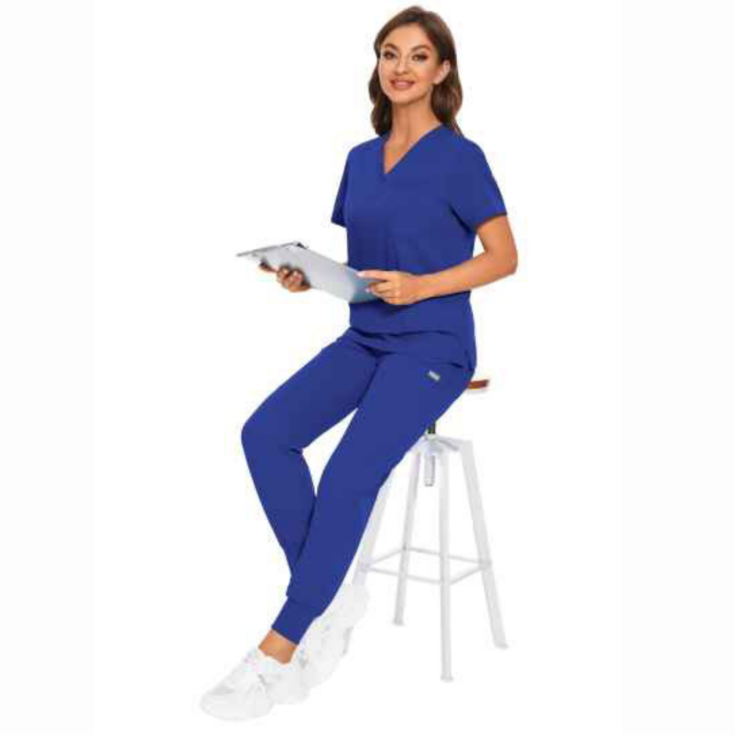 Women's Scrub Set: 3-Pocket V-Neck Top + Jogger Cargo Bottom