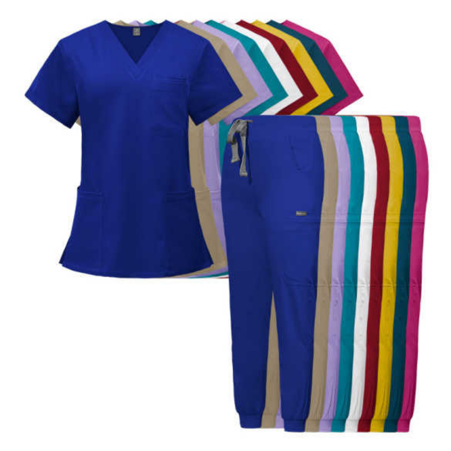 Women's Scrub Set: 3-Pocket V-Neck Top + Jogger Cargo Bottom