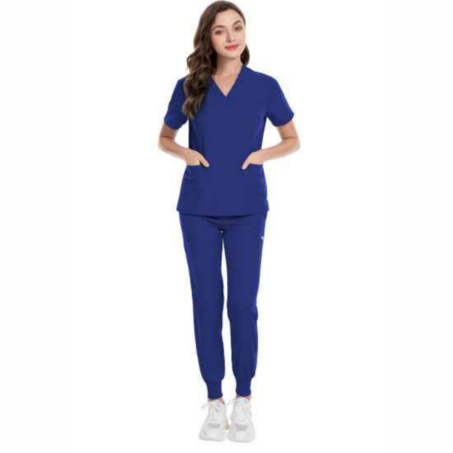 Women's Scrub Set: 3-Pocket V-Neck Top + Jogger Cargo Bottom