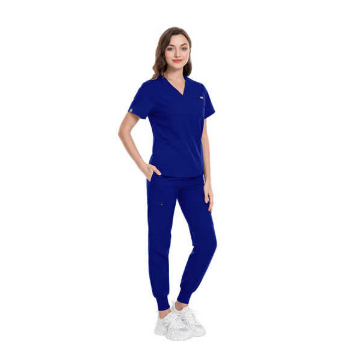 Women's Scrub Set: 3-Pocket V-Neck Top + Jogger Cargo Bottom