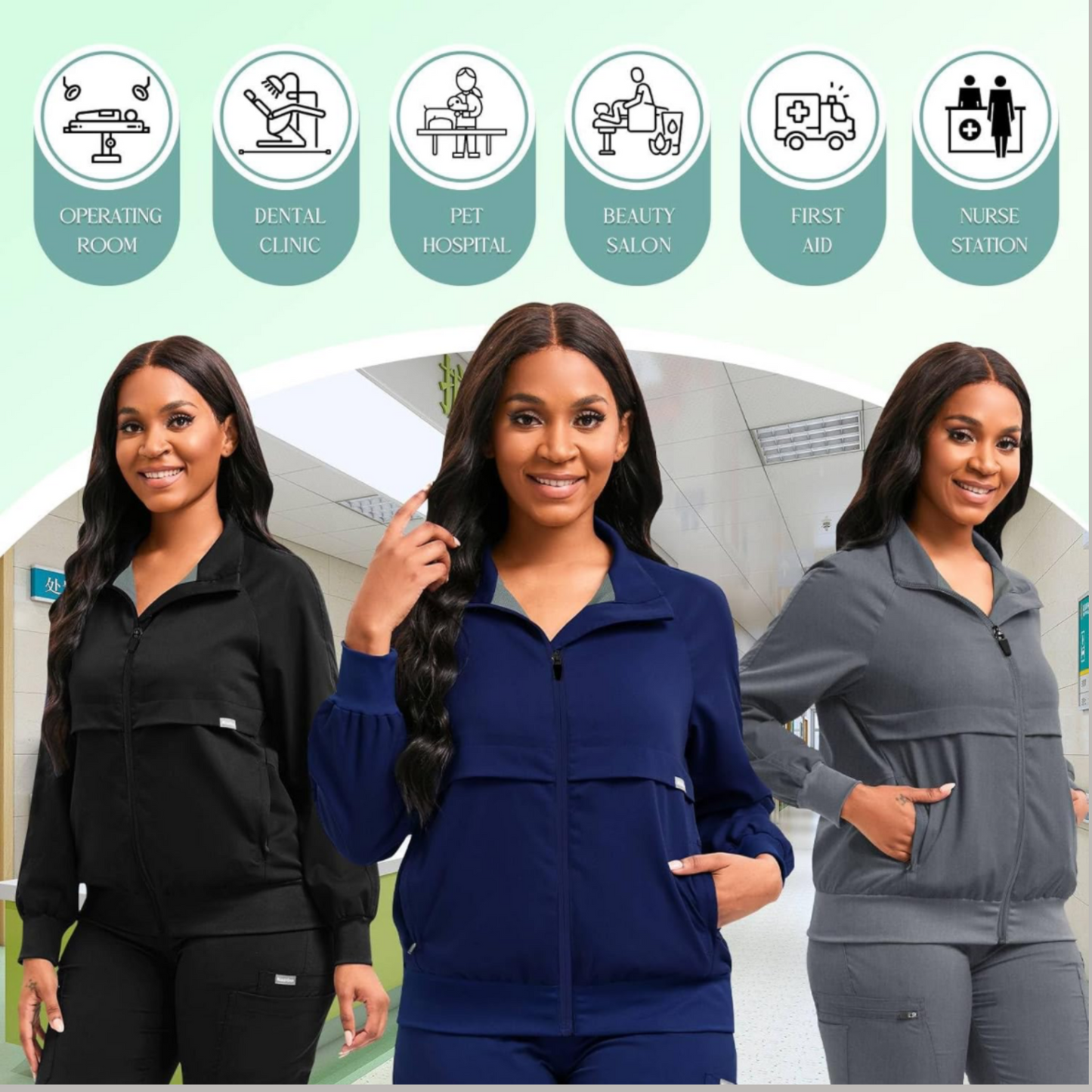 Unisex Full Zipper Scrub Jacket