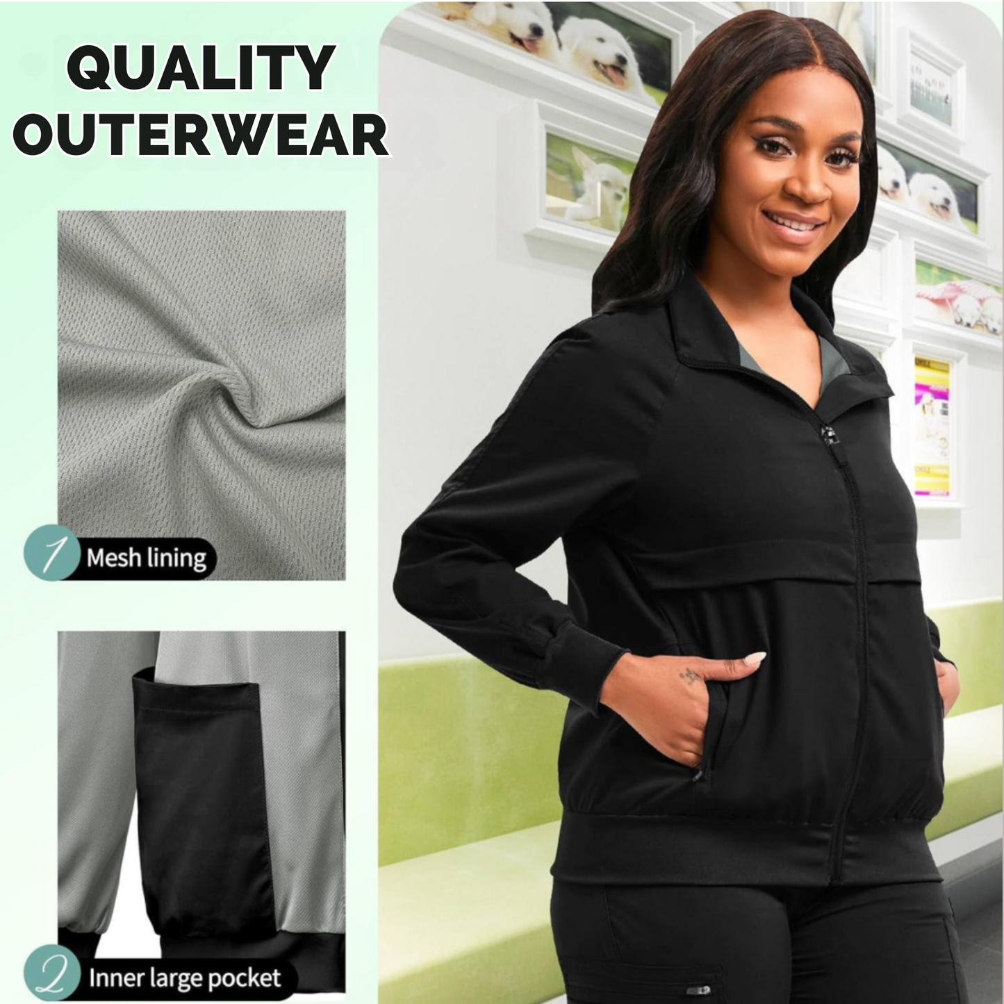 Unisex Full Zipper Scrub Jacket