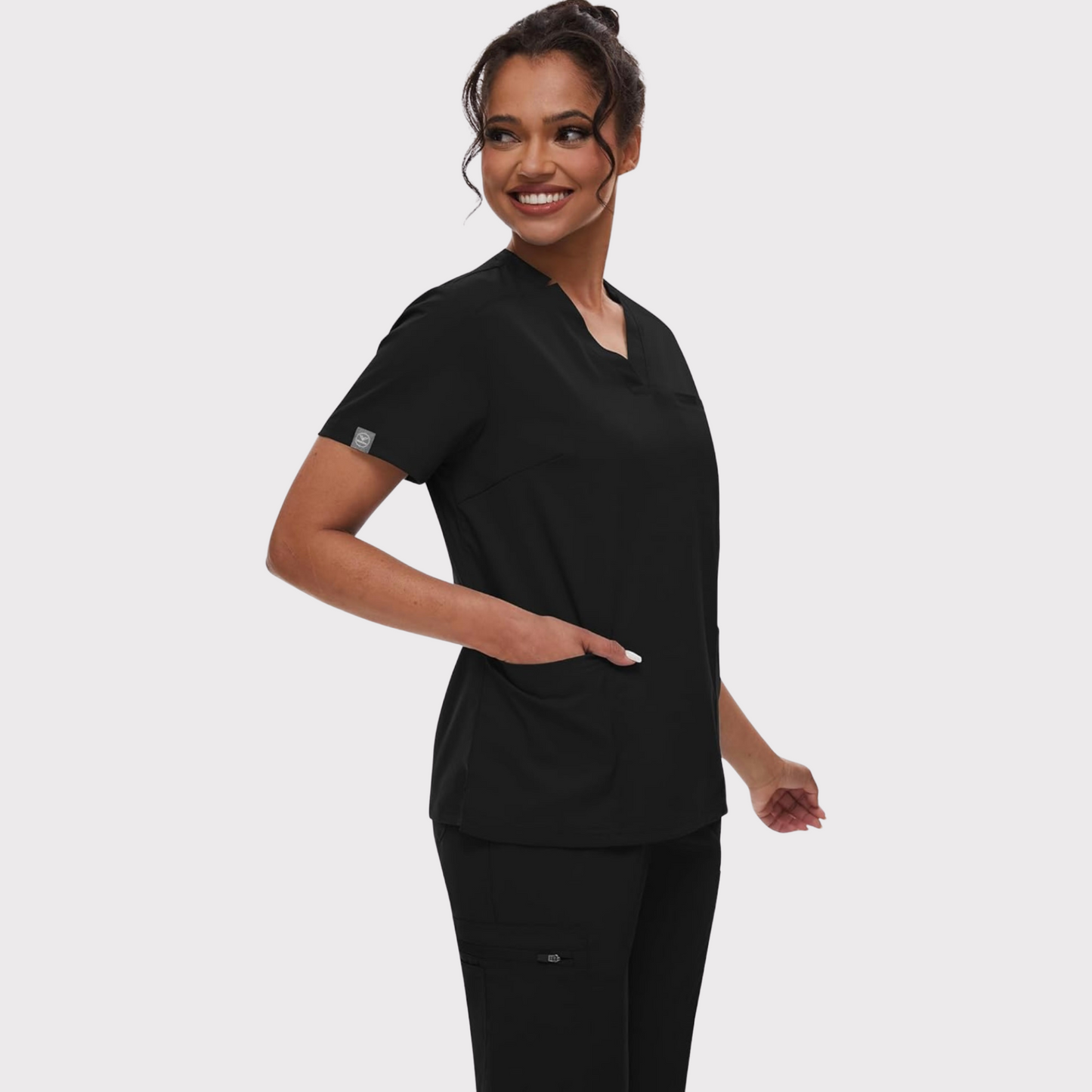Women's Scrub Set: 3-Pocket V-Neck Top + Jogger Cargo Bottom