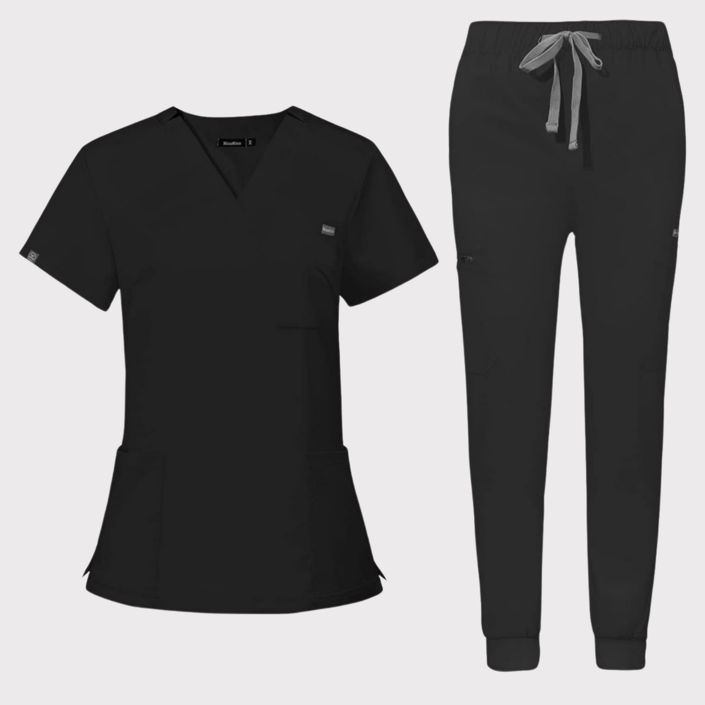 Women's Scrub Set: 3-Pocket V-Neck Top + Jogger Cargo Bottom