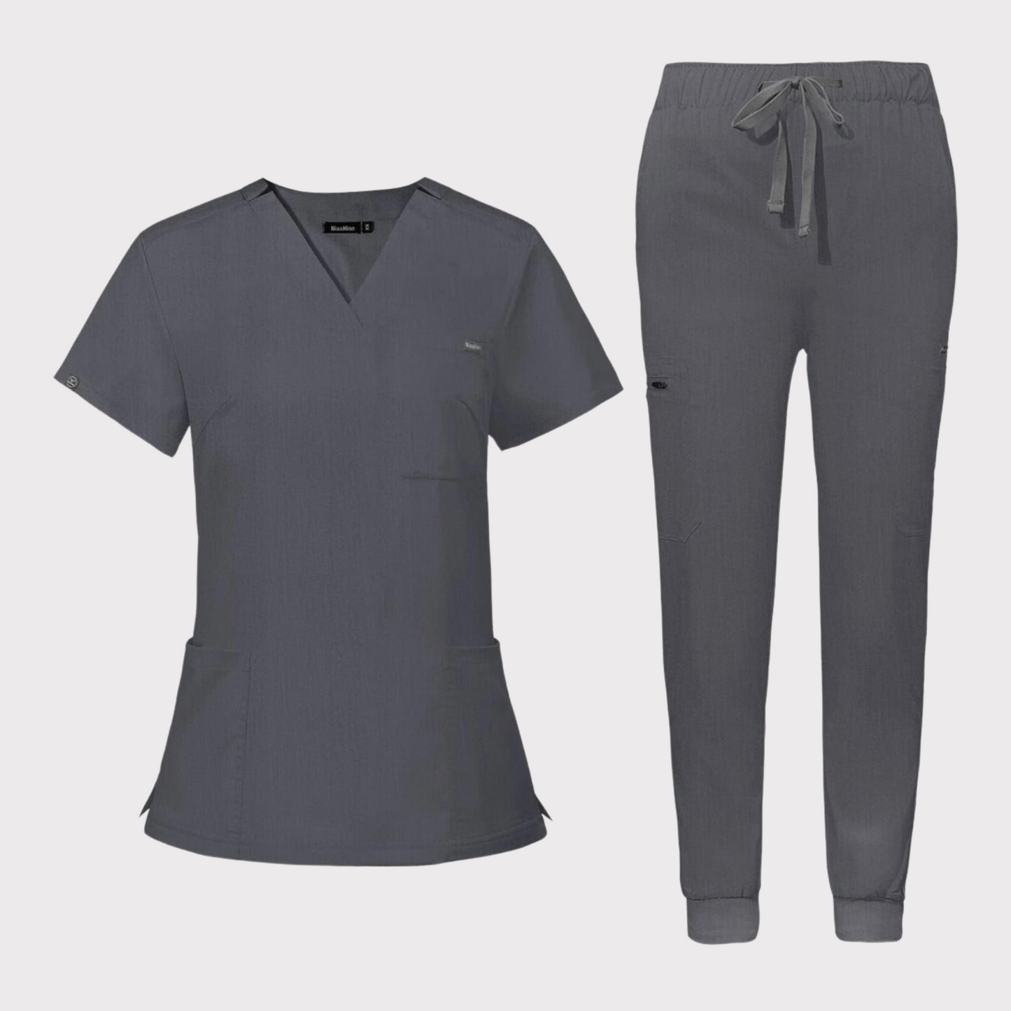 Women's Scrub Set: 3-Pocket V-Neck Top + Jogger Cargo Bottom