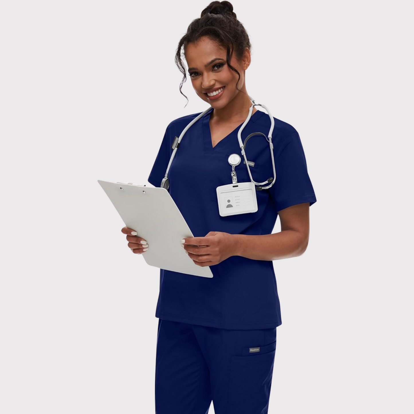 Women's Scrub Set: 3-Pocket V-Neck Top + Jogger Cargo Bottom