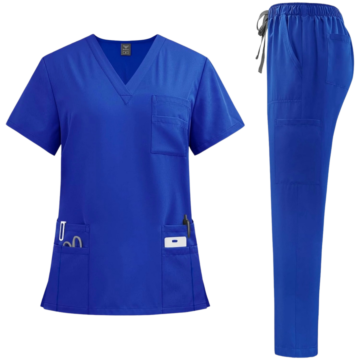 Women's Scrub Set: 3-Pocket V-Neck Top + Jogger Cargo Bottom