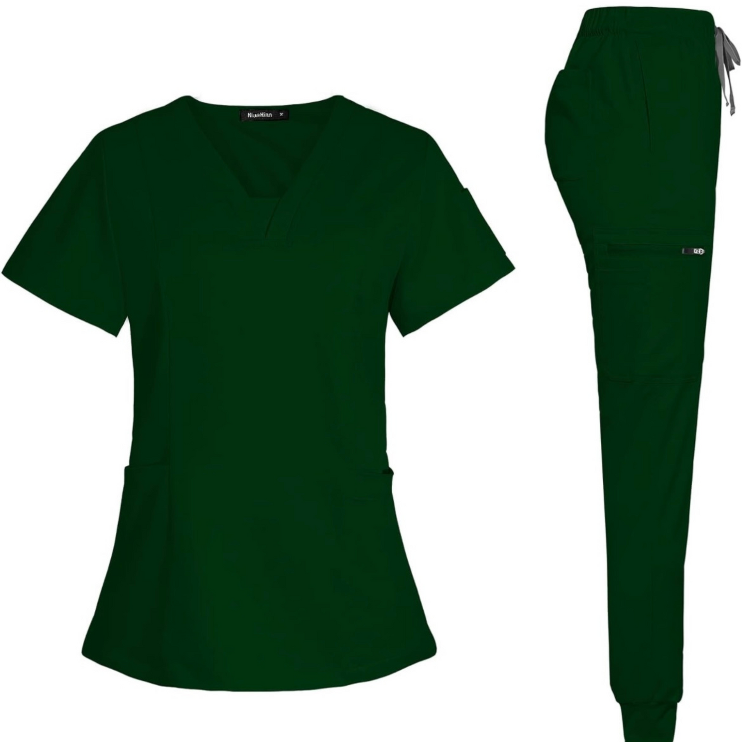Women's Scrub Set: 3-Pocket V-Neck Top + Jogger Cargo Bottom