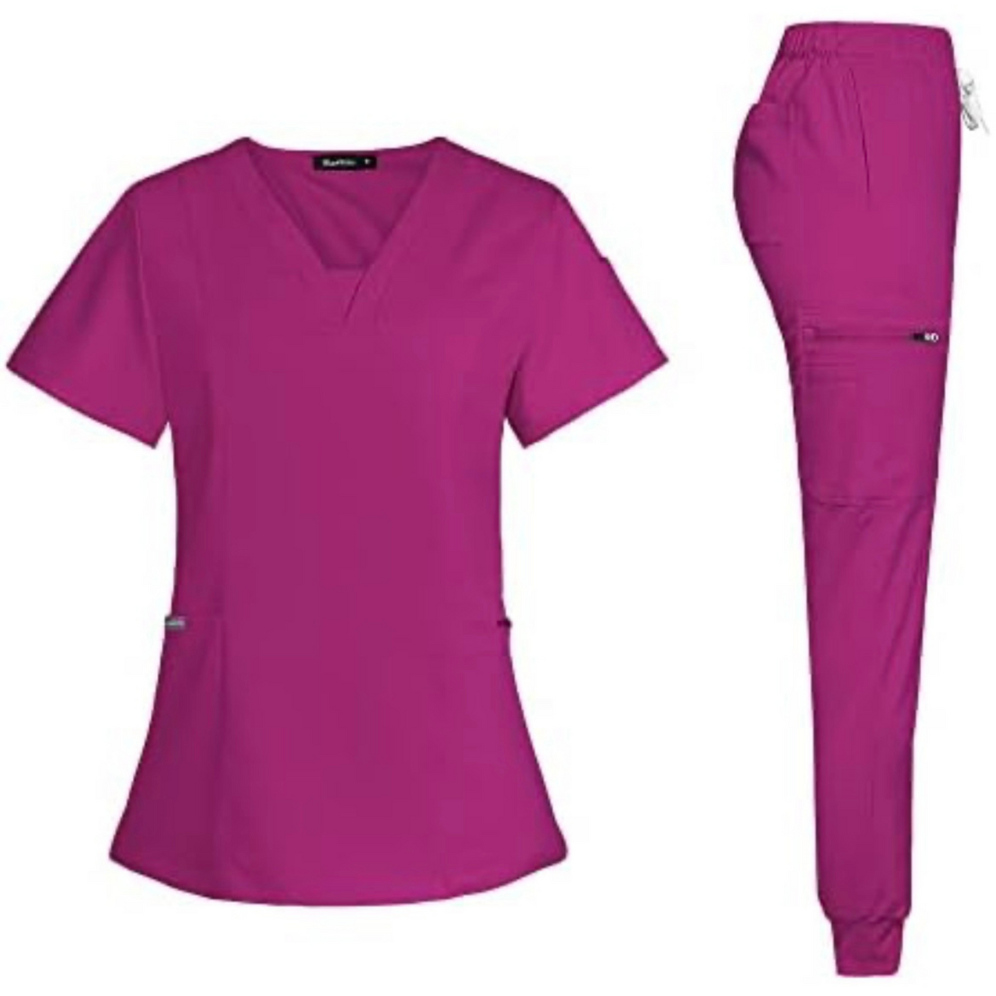Women's Scrub Set: 3-Pocket V-Neck Top + Jogger Cargo Bottom