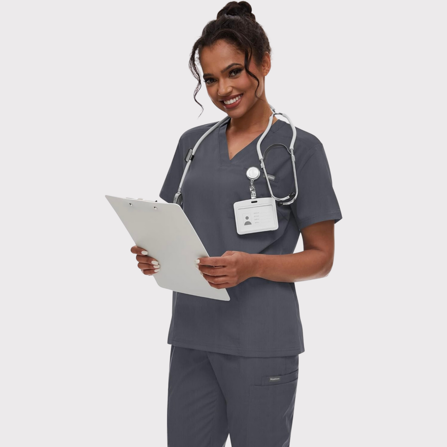 Women's Scrub Set: 3-Pocket V-Neck Top + Jogger Cargo Bottom